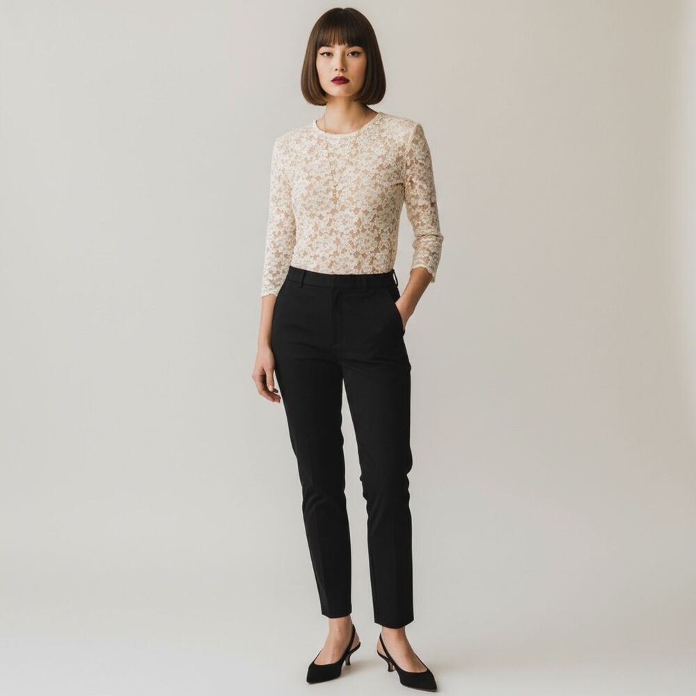 Ivory Lace Top XS Romantic Floral Lace Top